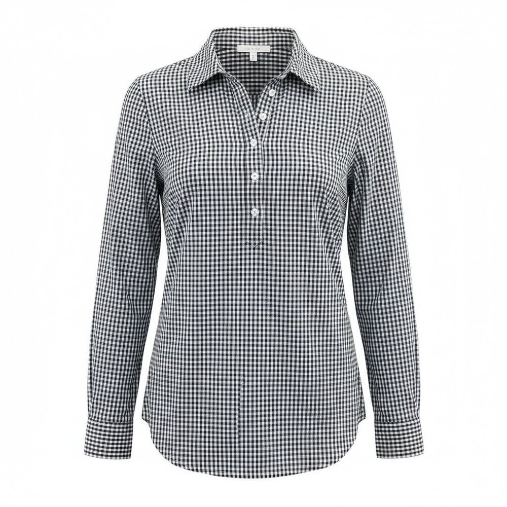 GAP Maternity Fitted Boyfriend Oxford Shirt S Blue White Checked Gingham #212K